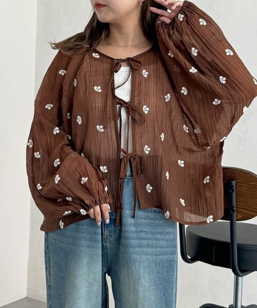 CPCM（シーピーシーエム）の「【前後2WAY】刺繍ワッシャー前リボンブラウス（シャツ/ブラウス・レディース・オフホワイト/ブラウン/ブラック/アイボリー・FREE）」の18枚目の写真