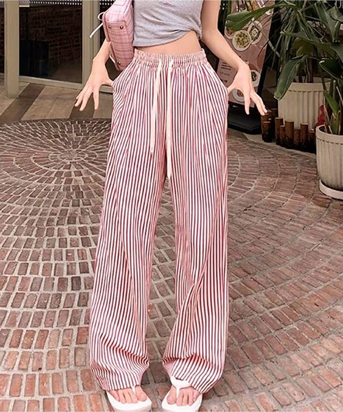 MAISON DE THERESE(メゾン ド テレーズ)の「ゴムウエスト ストライプ柄 ルーズワイドパンツ(その他パンツ・レディース・BROWN/Black/PINK・M)」の3枚目の写真