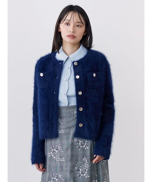 TONAL（トーナル）の「アンゴラ金釦ニットジャケット（カーディガン/ボレロ・レディース・ネイビー/キャメル/アイボリー/グレー・MEDIUM）」の3枚目の写真
