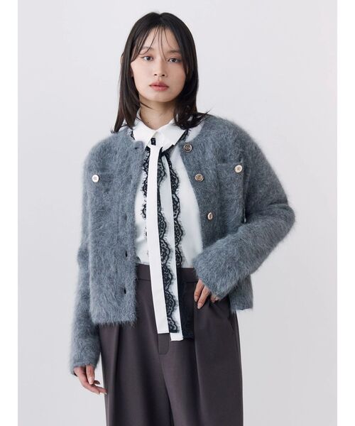TONAL（トーナル）の「アンゴラ金釦ニットジャケット（カーディガン/ボレロ・レディース・ネイビー/キャメル/アイボリー/グレー・MEDIUM）」の2枚目の写真