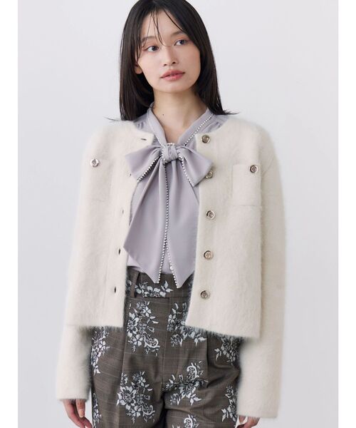 TONAL（トーナル）の「アンゴラ金釦ニットジャケット（カーディガン/ボレロ・レディース・ネイビー/キャメル/アイボリー/グレー・MEDIUM）」の9枚目の写真