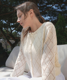 Summer Linen Diamond Round Knit Cardigan (cream)