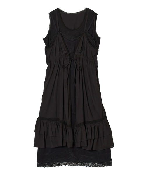 crinkle crinkle crinkle(クリンクルクリンクルクリンクル)の「【crinkle crinkle crinkle】dot cami layer onepiece/ドットキャミレイヤーワンピース(ワンピース・レディース・ブラック/ホワイト・FREE)」の3枚目の写真