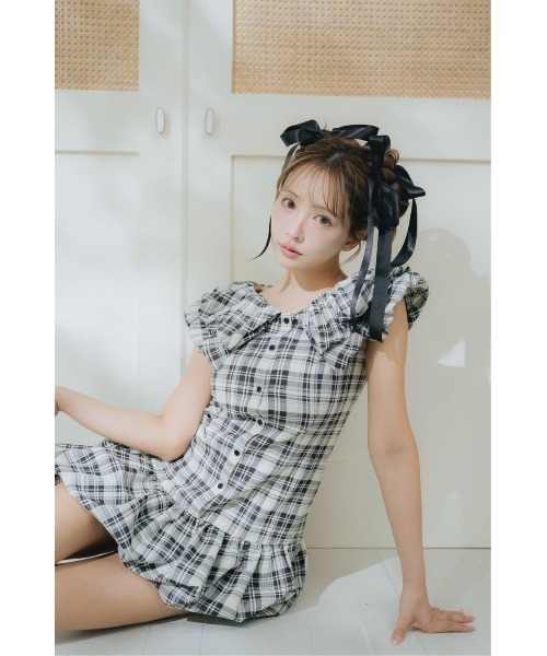 ★MISTREASS Plaid Mini Dress チェックワンピ F セール】Double collar Plaid Mini Dress（ワンピース）｜MISTREASS