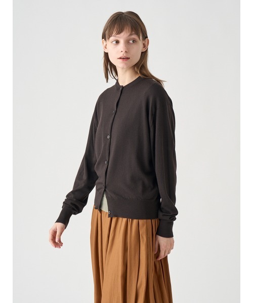 JOHN SMEDLEY ニットポロ カーディガン ブラウン M クルーネック長袖ニットカーディガン（カーディガン/ボレロ）｜JOHN