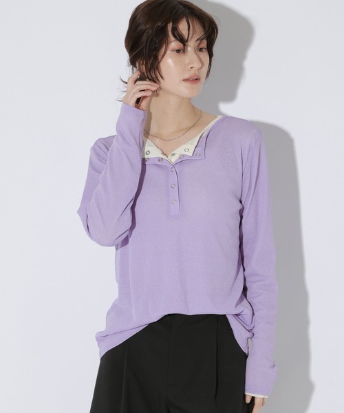 LAKOLE(ラコレ)の「スラブヘンリーネック長袖 / 1064367(Tシャツ/カットソー・レディース・パープル/アイボリー/ブラック/ブラウン・FREE)」の4枚目の写真