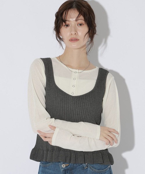 LAKOLE(ラコレ)の「スラブヘンリーネック長袖 / 1064367(Tシャツ/カットソー・レディース・パープル/アイボリー/ブラック/ブラウン・FREE)」の16枚目の写真
