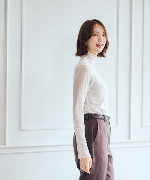 12Twelve Agenda（トゥエルブ　アジェンダ）の「フィンガースリットシアーハイネックカットソープルオーバー（Tシャツ/カットソー・レディース・オフホワイト/ブラウン/ブラック・M）」の12枚目の写真