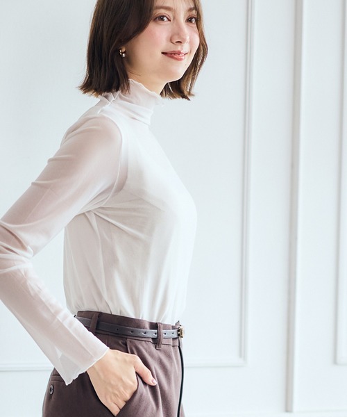 12Twelve Agenda（トゥエルブ　アジェンダ）の「フィンガースリットシアーハイネックカットソープルオーバー（Tシャツ/カットソー・レディース・オフホワイト/ブラウン/ブラック・M）」の8枚目の写真