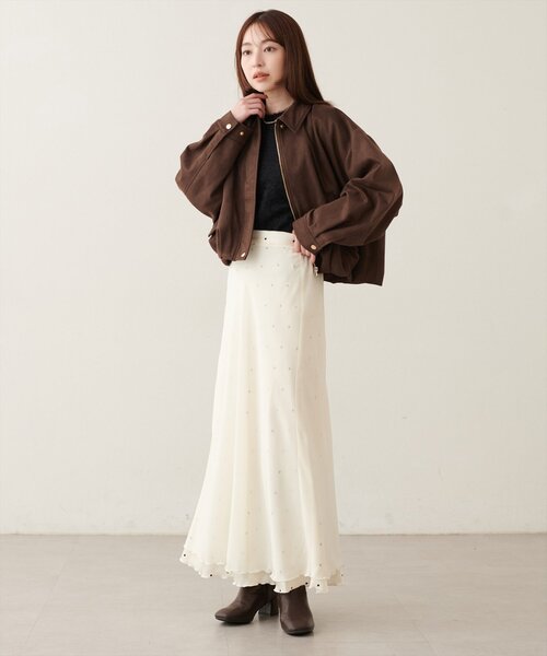 natural couture(ナチュラルクチュール)の「ドット柄リバーシブルスカート(スカート・レディース・ライトベージュ/ブラック/アイボリー・FREE)」の2枚目の写真