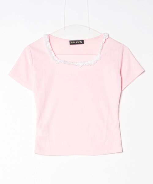 FREE STYLISTS(フリー スタイリスト)の「襟レース半袖Tシャツ レディス(Tシャツ/カットソー・レディース・ブルー/ピンク・S/M/XL/L)」の2枚目の写真