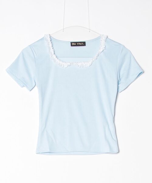 FREE STYLISTS(フリー スタイリスト)の「襟レース半袖Tシャツ レディス(Tシャツ/カットソー・レディース・ブルー/ピンク・S/M/XL/L)」の1枚目の写真