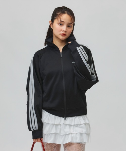 adidas（アディダス）の「アディダス adidas スタジアム ピケ ルーズフィット トラックトップ（ジャージ・レディース・トップグレー/ベージュ/スモークピンク/ブラック×ホワイト・L/XL/M/S）」の12枚目の写真