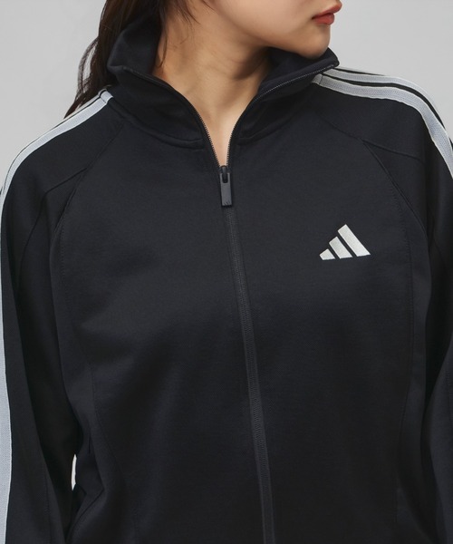 adidas（アディダス）の「アディダス adidas スタジアム ピケ ルーズフィット トラックトップ（ジャージ・レディース・トップグレー/ベージュ/スモークピンク/ブラック×ホワイト・L/XL/M/S）」の18枚目の写真