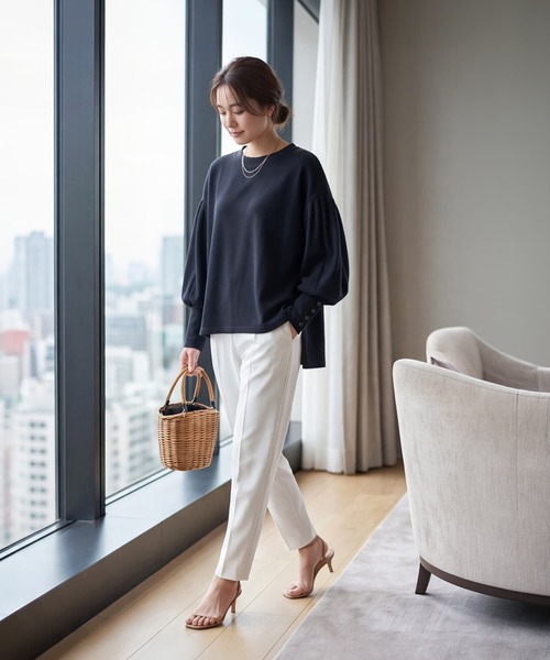 STYLE DELI(スタイルデリ)の「【DELI by】抜け感ランタンスリーブプルオーバートップス(Tシャツ/カットソー・レディース・ブラック/グレー・M)」の15枚目の写真