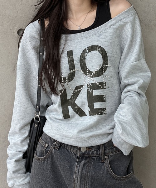 GLAMOROUS JANE（グラマラスジェーン）の「タンクレイヤード風ロゴトレーナー（スウェット・レディース・グレー/杢グレー/ベージュ/ブラック・FREE）」の3枚目の写真