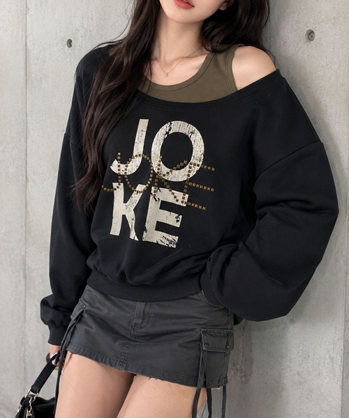 GLAMOROUS JANE（グラマラスジェーン）の「タンクレイヤード風ロゴトレーナー（スウェット・レディース・グレー/杢グレー/ベージュ/ブラック・FREE）」の6枚目の写真