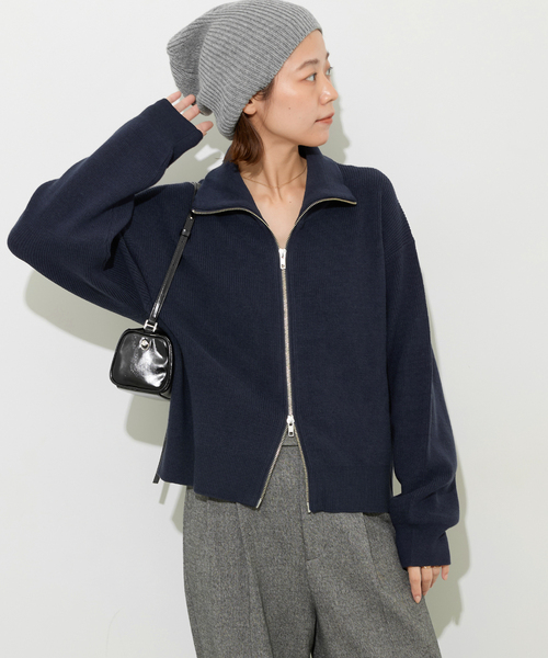 JOURNAL STANDARD relume(ジャーナルスタンダード レリューム)の「《WEB限定追加》ダブルジップニットカーディガン(カーディガン/ボレロ・レディース・チャコールグレー/ネイビー・FREE)」の2枚目の写真