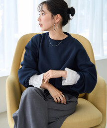限定展開 フリル 袖 ドッキング 裏起毛 スウェット