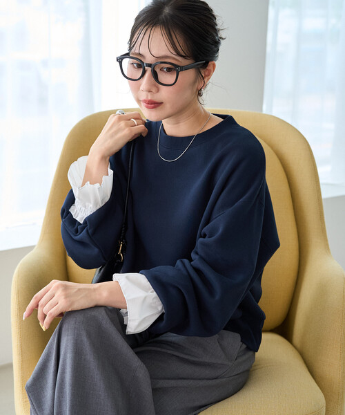 FREAK'S STORE（フリークスストア）の「限定展開　フリル 袖 ドッキング 裏起毛 スウェット（スウェット・レディース・ナチュラル/グレー/ネイビー/ブラック・ﾌﾘ-）」の8枚目の写真