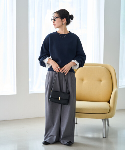 FREAK'S STORE（フリークスストア）の「限定展開　フリル 袖 ドッキング 裏起毛 スウェット（スウェット・レディース・ナチュラル/グレー/ネイビー/ブラック・ﾌﾘ-）」の9枚目の写真