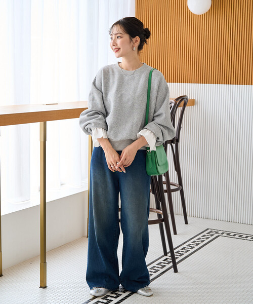 FREAK'S STORE（フリークスストア）の「限定展開　フリル 袖 ドッキング 裏起毛 スウェット（スウェット・レディース・ナチュラル/グレー/ネイビー/ブラック・ﾌﾘ-）」の15枚目の写真
