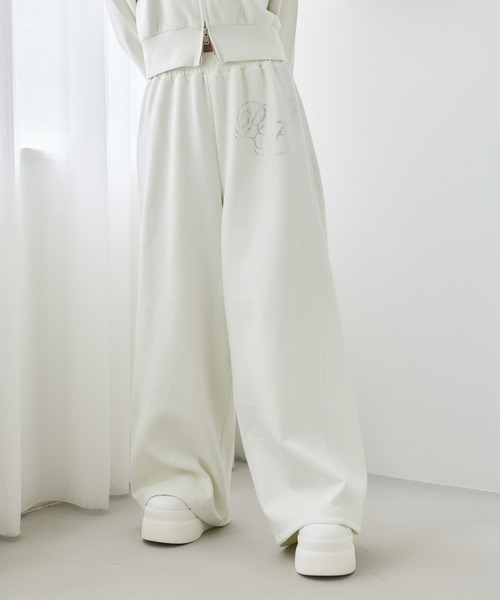 one after another NICE CLAUP(ワンアフターアナザーナイスクラップ)の「【セットアップ可能/パーカー別売り】キラキラビジューロゴパンツ(スウェットパンツ・レディース・ブラック/ピンク/ミント/杢グレー・SMALL/MEDIUM)」の3枚目の写真
