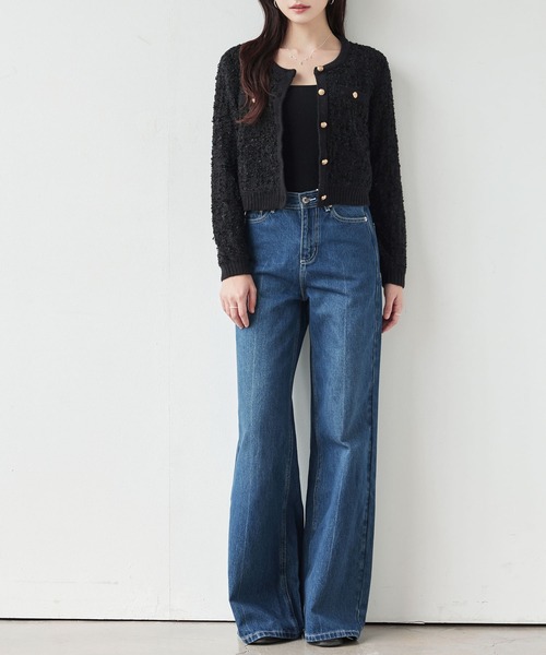 SAISON DE PAPILLON(セゾンドパピヨン)の「【新作登場】ループヤーン 長袖 ノーカラー クルーネック ゴールド調ボタン ポケットデザイン ショート丈 前開き 羽織り ジャケット風 高見え 上品 きれいめ フェミニン 通勤 カジュアル オフィス(カーディガン/ボレロ・レディース・アイボリー/ベージュ/ブラック・M/L)」の15枚目の写真