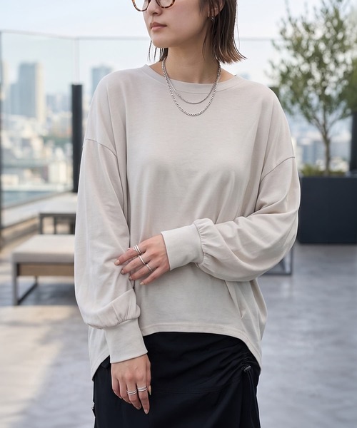 STYLE DELI(スタイルデリ)の「【DELI by】コットン100%バックロングプルオーバー(Tシャツ/カットソー・レディース・ホワイト/グレー系その他/ブラック・M)」の3枚目の写真