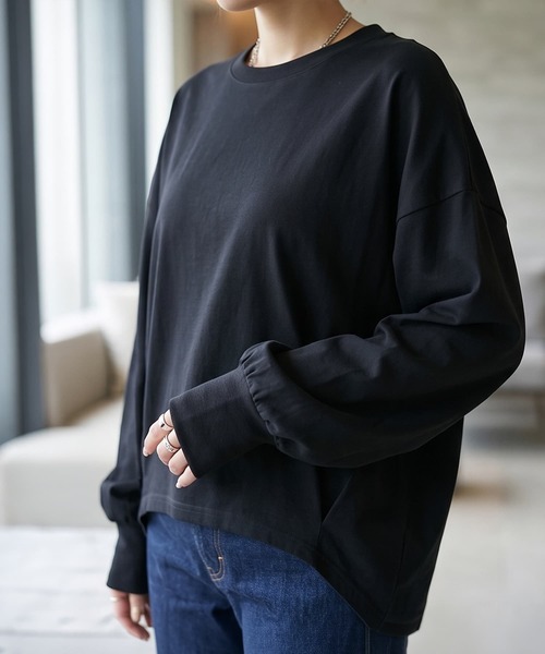 STYLE DELI(スタイルデリ)の「【DELI by】コットン100%バックロングプルオーバー(Tシャツ/カットソー・レディース・ホワイト/グレー系その他/ブラック・M)」の2枚目の写真