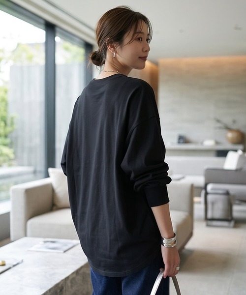 STYLE DELI(スタイルデリ)の「【DELI by】コットン100%バックロングプルオーバー(Tシャツ/カットソー・レディース・ホワイト/グレー系その他/ブラック・M)」の10枚目の写真