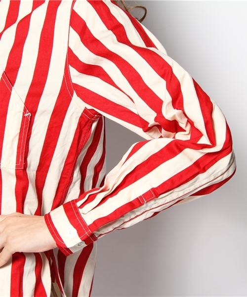 BEAMS BOY（ビームスボーイ）の「△BEAMS BOY / ストライプ 超チビレギュラーカラー（シャツ/ブラウス・レディース・レッド/ネイビー・ONE SIZE）」の7枚目の写真