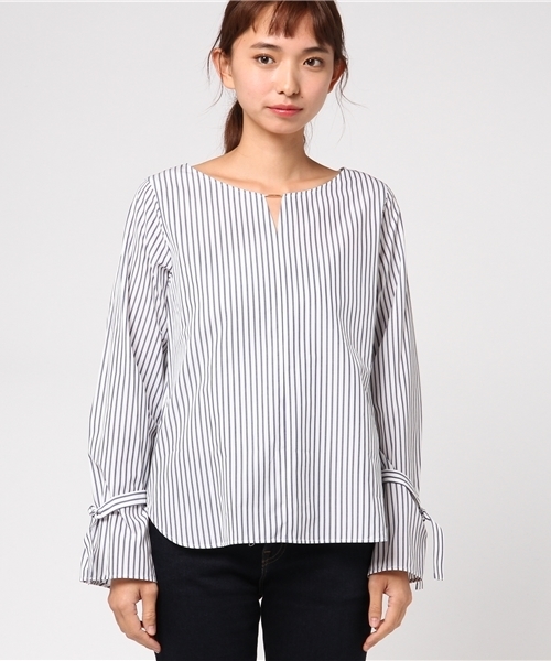 RIVE DROITE（リヴドロワ）の「フロントパイプストライプブラウス（シャツ/ブラウス・レディース・ホワイト/ベージュ・FREE）」の7枚目の写真