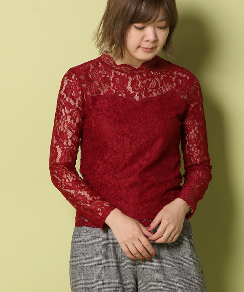 notch.（ノッチ）の「レースハイネックT                       （Tシャツ/カットソー・レディース・ブラック/ネイビー/オフホワイト/ボルドー・M）」の4枚目の写真