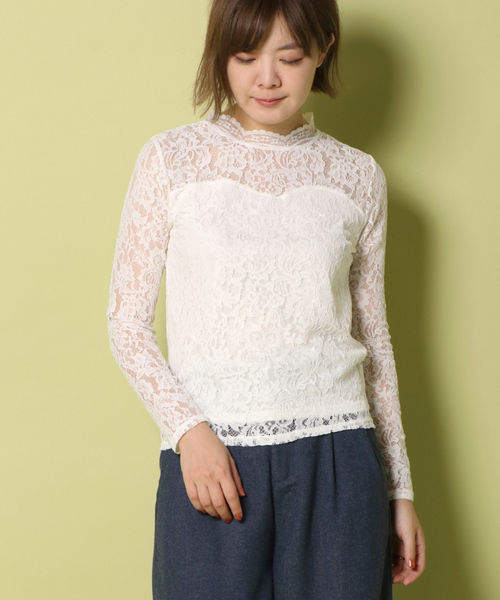 notch.（ノッチ）の「レースハイネックT                       （Tシャツ/カットソー・レディース・ブラック/ネイビー/オフホワイト/ボルドー・M）」の19枚目の写真