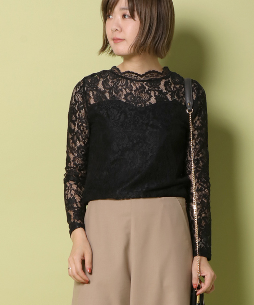 notch.（ノッチ）の「レースハイネックT                       （Tシャツ/カットソー・レディース・ブラック/ネイビー/オフホワイト/ボルドー・M）」の17枚目の写真