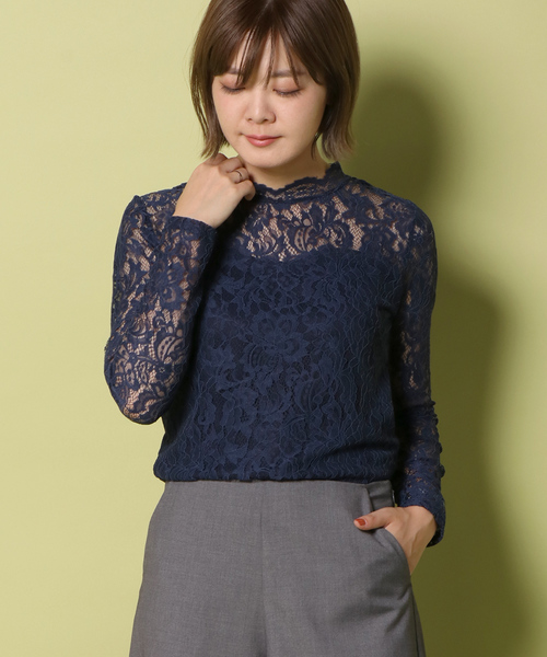 notch.（ノッチ）の「レースハイネックT                       （Tシャツ/カットソー・レディース・ブラック/ネイビー/オフホワイト/ボルドー・M）」の15枚目の写真