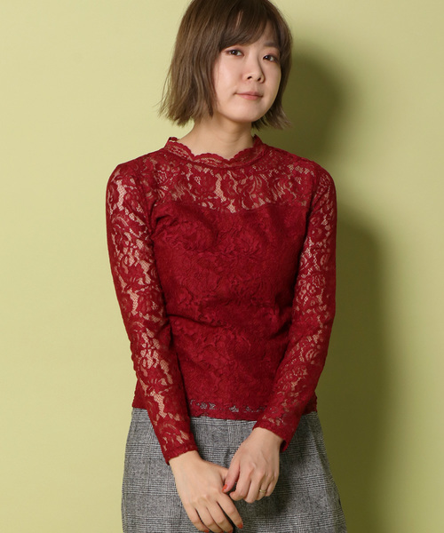 notch.（ノッチ）の「レースハイネックT                       （Tシャツ/カットソー・レディース・ブラック/ネイビー/オフホワイト/ボルドー・M）」の13枚目の写真