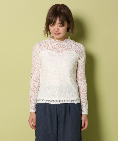 notch.（ノッチ）の「レースハイネックT                       （Tシャツ/カットソー・レディース・ブラック/ネイビー/オフホワイト/ボルドー・M）」の12枚目の写真