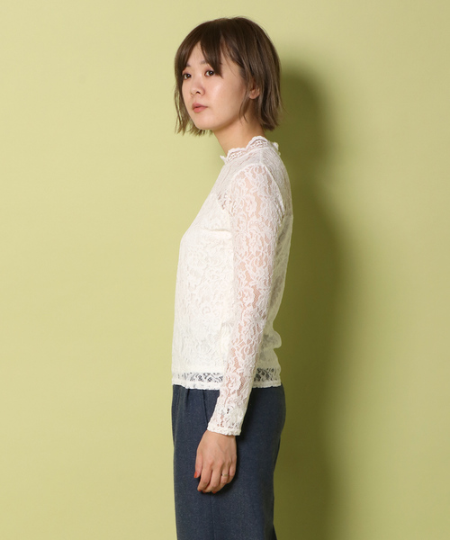 notch.（ノッチ）の「レースハイネックT                       （Tシャツ/カットソー・レディース・ブラック/ネイビー/オフホワイト/ボルドー・M）」の11枚目の写真