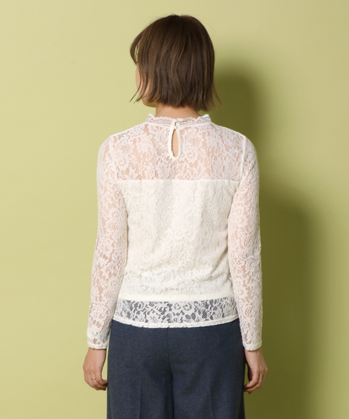 notch.（ノッチ）の「レースハイネックT                       （Tシャツ/カットソー・レディース・ブラック/ネイビー/オフホワイト/ボルドー・M）」の10枚目の写真