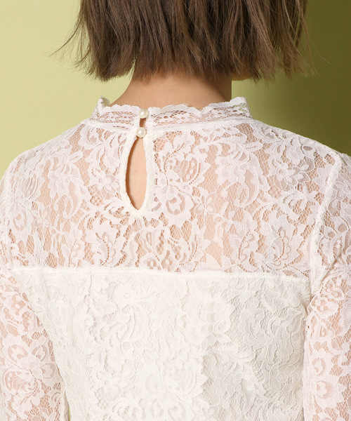 notch.（ノッチ）の「レースハイネックT                       （Tシャツ/カットソー・レディース・ブラック/ネイビー/オフホワイト/ボルドー・M）」の8枚目の写真