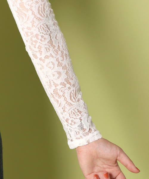 notch.（ノッチ）の「レースハイネックT                       （Tシャツ/カットソー・レディース・ブラック/ネイビー/オフホワイト/ボルドー・M）」の7枚目の写真