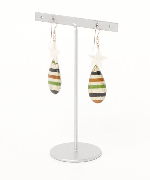 TONE SELECT GOODS(トーンセレクトグッズ)の「【そそ屋】友禅スター雫ピアス(ピアス(両耳用)・レディース・ホワイト/グリーン系その他/ネイビー/イエロー・FREE)」の5枚目の写真