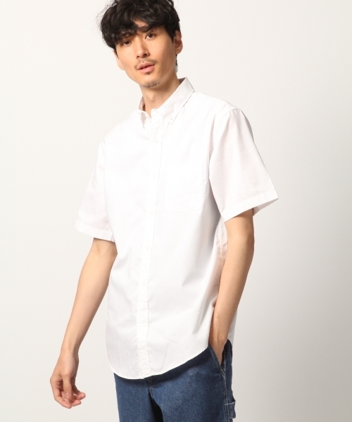 GLOBAL WORK（グローバルワーク）の「ピンオックスレギュラーシャツ半袖【抗菌防臭】/790239（シャツ/ブラウス・メンズ・ネイビー/ホワイト/イエロー・MEDIUM/SMALL/X-LARGE/LARGE）」の2枚目の写真