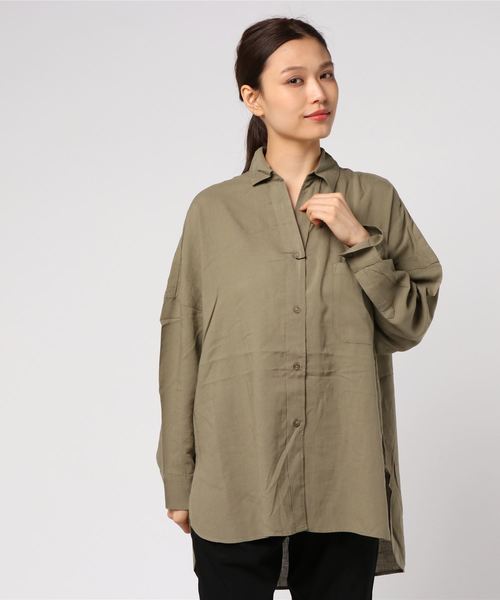 MOUSSY（マウジー）の「OVER SILHOUETTE SHIRT（シャツ/ブラウス・レディース・アイボリー/ライトカーキ/ピンク/ブラック・FREE）」の9枚目の写真