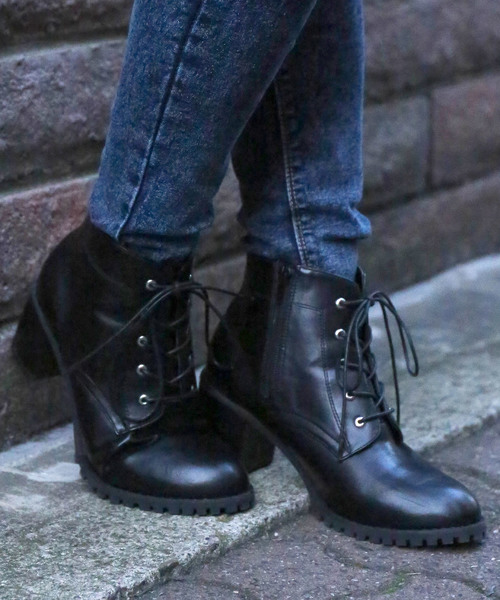 WEGO（ウィゴー）の「WEGO/レースアップヒールブーツ（ブーツ・レディース・ブラック/ブラウン・LARGE/MEDIUM）」の2枚目の写真