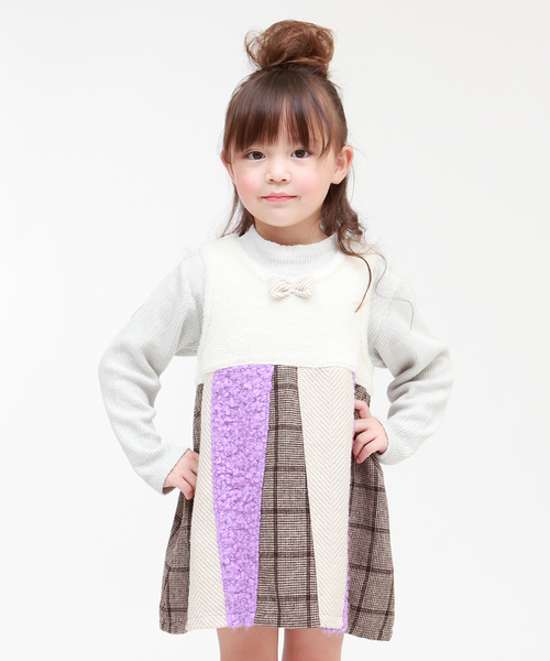 RAGMART（ラグマート）の「パッチワークジャンパースカート（ジャンパースカート・キッズ・ブラック/アイボリー・110cm/100cm/120cm/130cm）」の2枚目の写真
