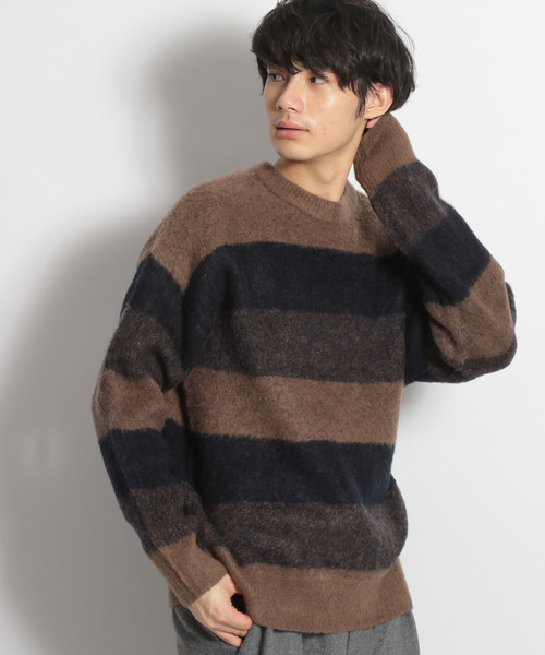 niko and...（ニコアンド）の「シャギーボーダープルオーバー（ニット/セーター・メンズ・ネイビー/ブラウン/チャコール・MEDIUM/LARGE）」の2枚目の写真