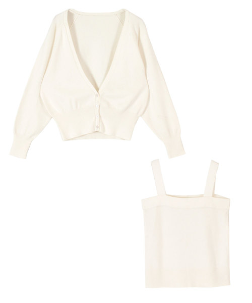 titivate（ティティベイト）の「Vﾈｯｸｶｰﾃﾞｨｶﾞﾝ×ｷｬﾐｿｰﾙ/ｱﾝｻﾝﾌﾞﾙ（アンサンブル・レディース・ブラック/ベージュ/オフホワイト/ネイビー/パープル/レッド・S/M/L）」の2枚目の写真